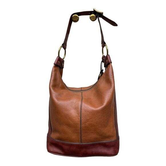 Fossil vintage reissue brown leather hobo bag brass zipper hardware tote shopper - Picture 9 of 16